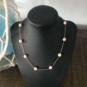 Jewelmak Freshwater Pearl 925 Sterling Silver Station Necklace Light Pink